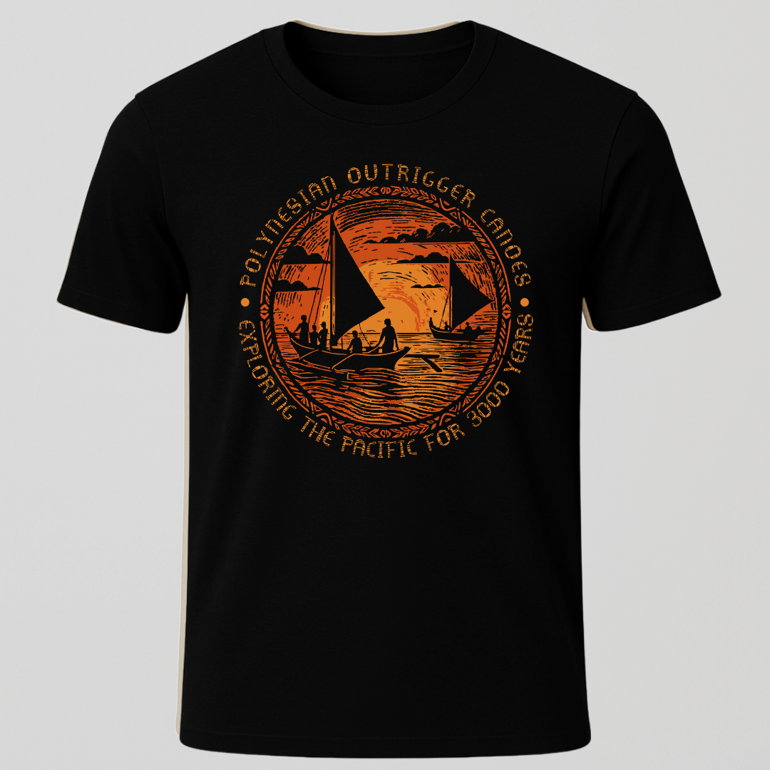 Polynesian Outrigger Canoe Woodcut
