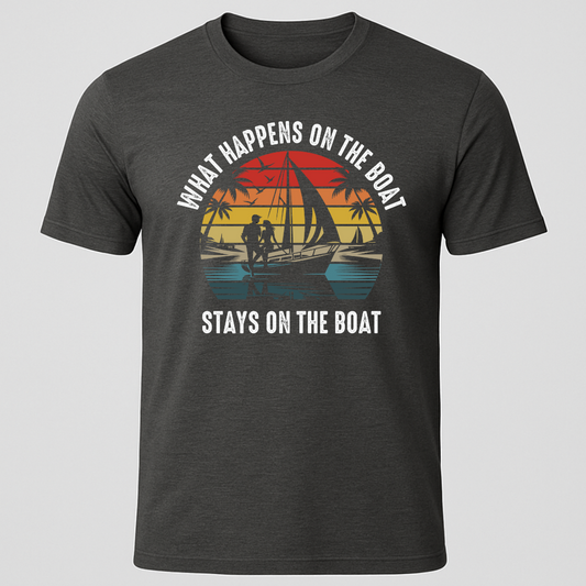 "What Happens On The Boat..." Retro Sunset T-Shirt