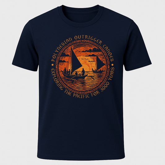 Polynesian Outrigger Canoe Woodcut