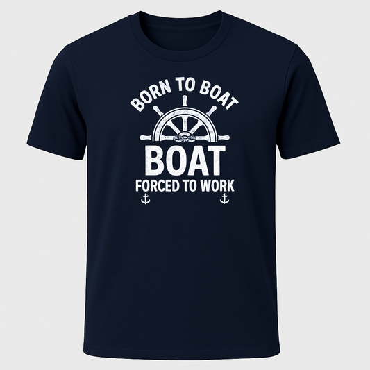 Born To Boat, Forced To Work Ships Wheel Design T-Shirt
