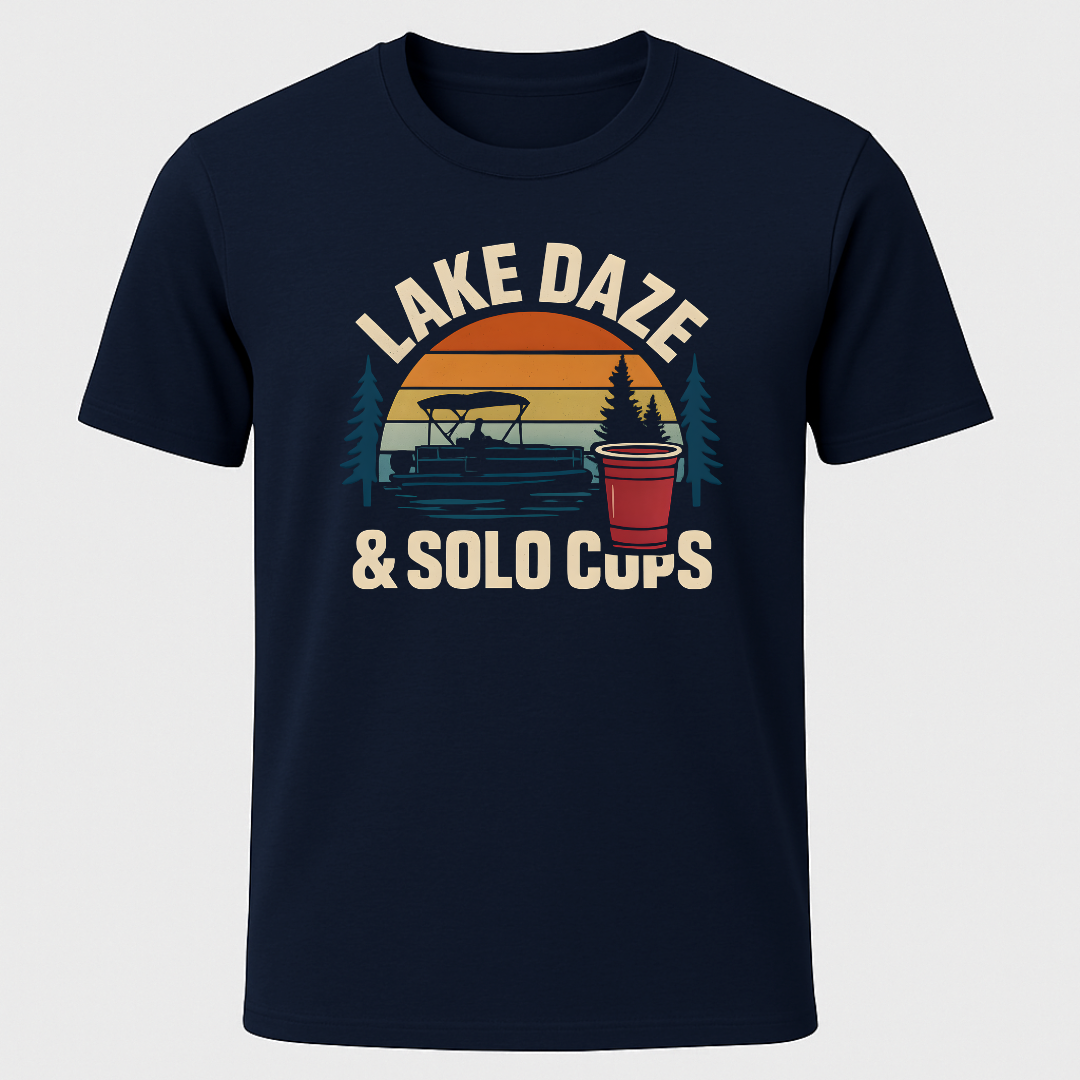 Lake Daze, & Solo Cups Retro Sunset T-Shirt