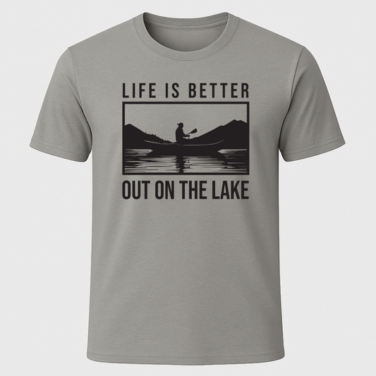 "Life Is Better Out On The Lake" Canoe Rectangle Design T-Shirt