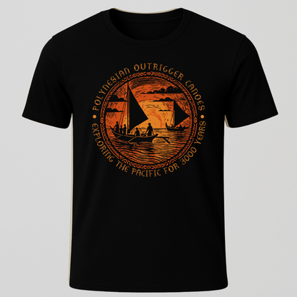 Polynesian Outrigger Canoe Woodcut