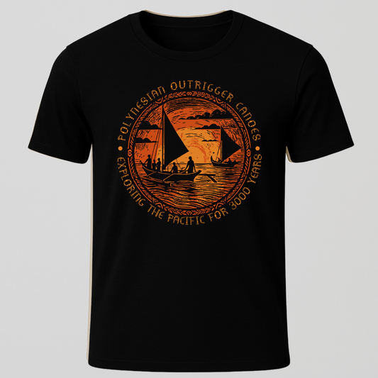 Polynesian Outrigger Canoe Woodcut