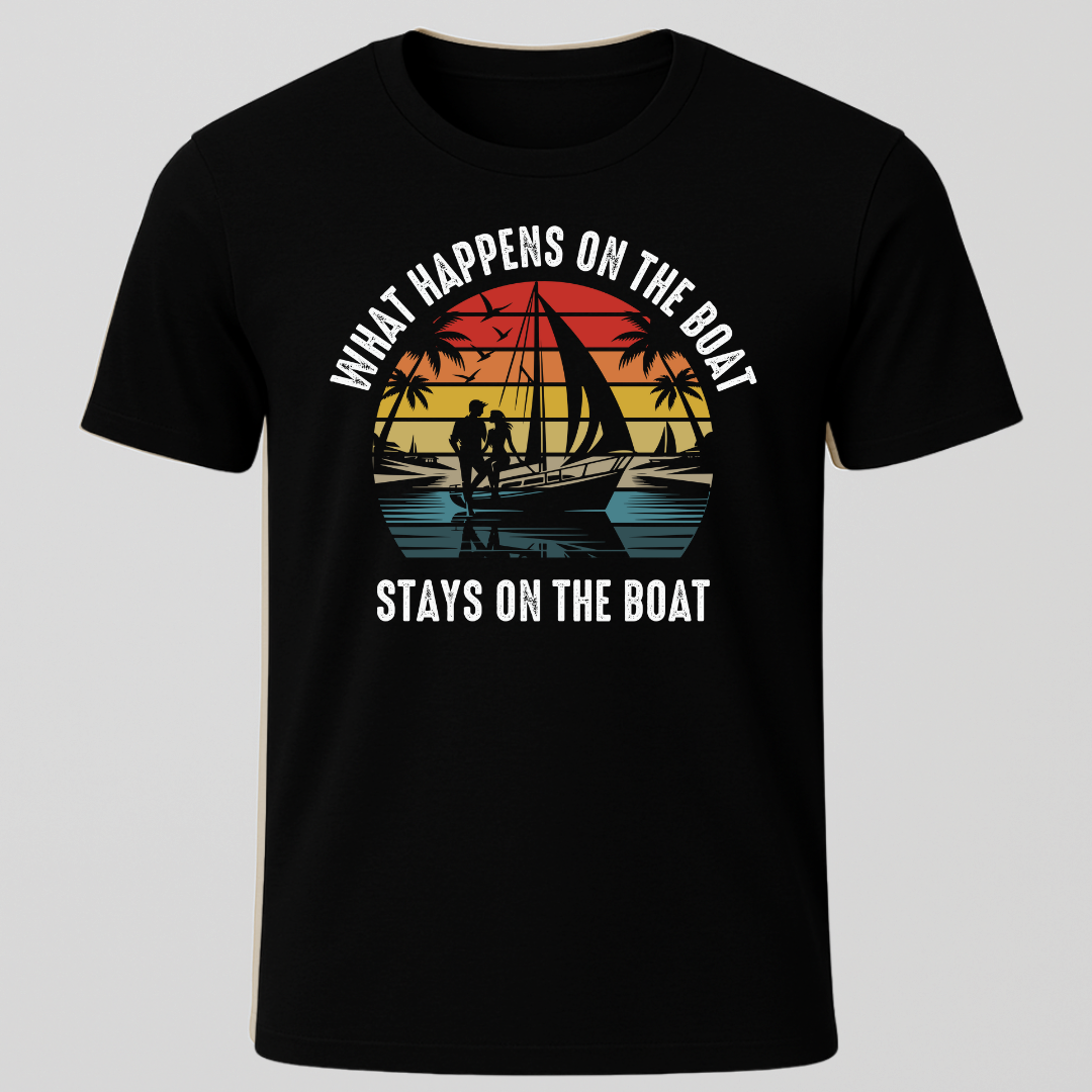"What Happens On The Boat..." Retro Sunset T-Shirt