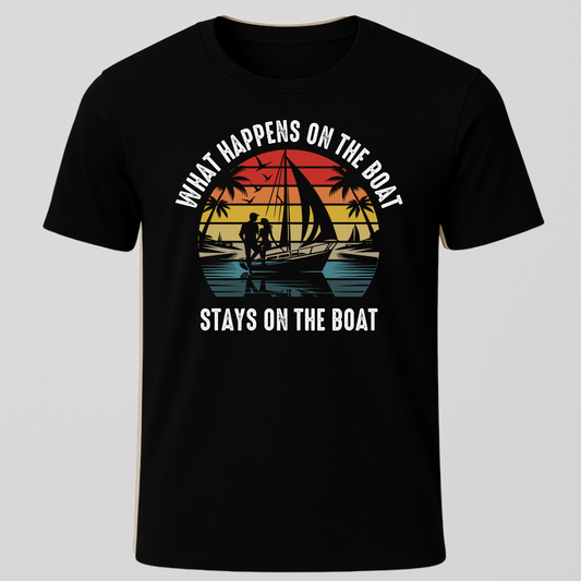 "What Happens On The Boat..." Retro Sunset T-Shirt