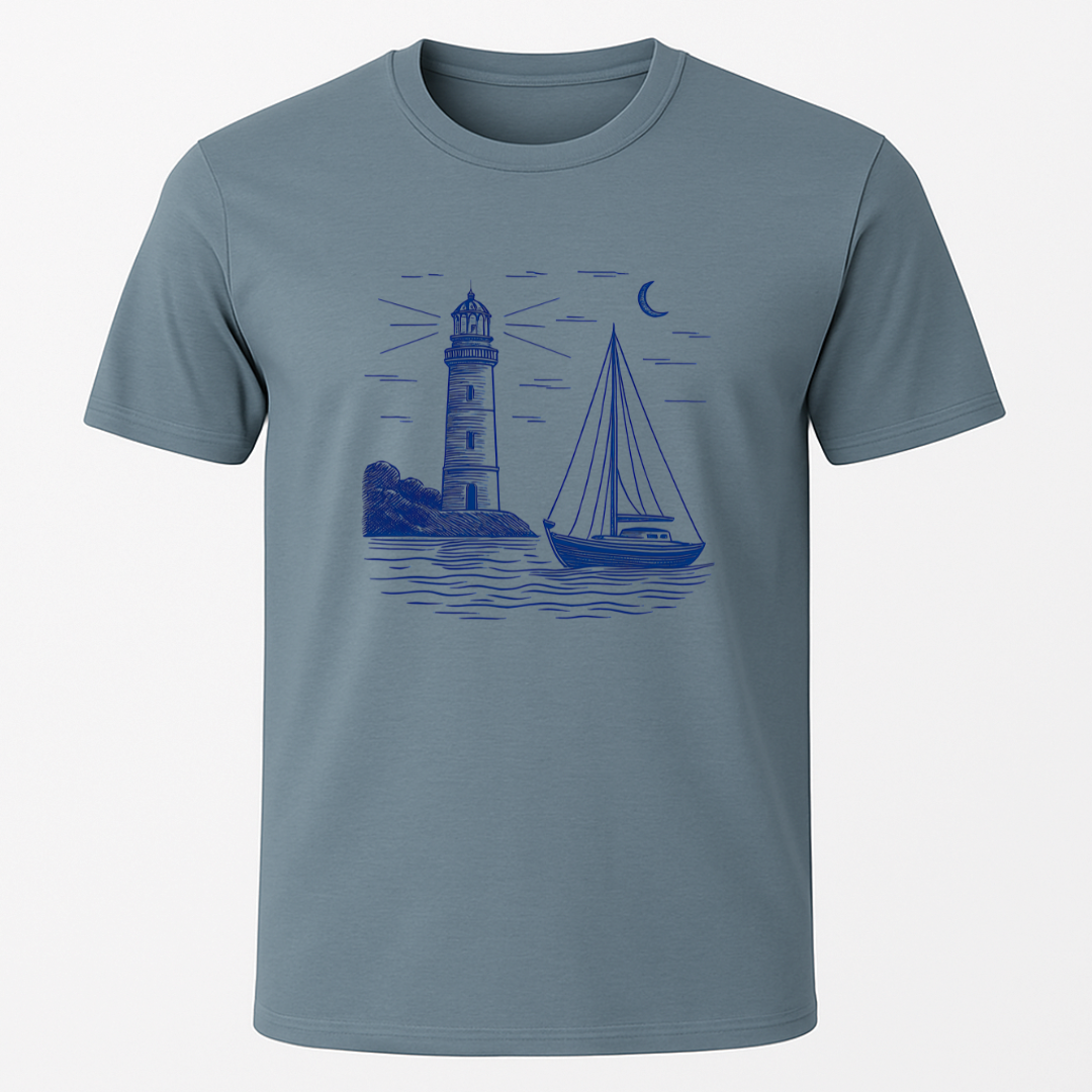 Sailboat Lighthouse Sketch T-Shirt