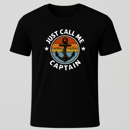 Just Call Me Captain Retro Sunset Anchor T-Shirt