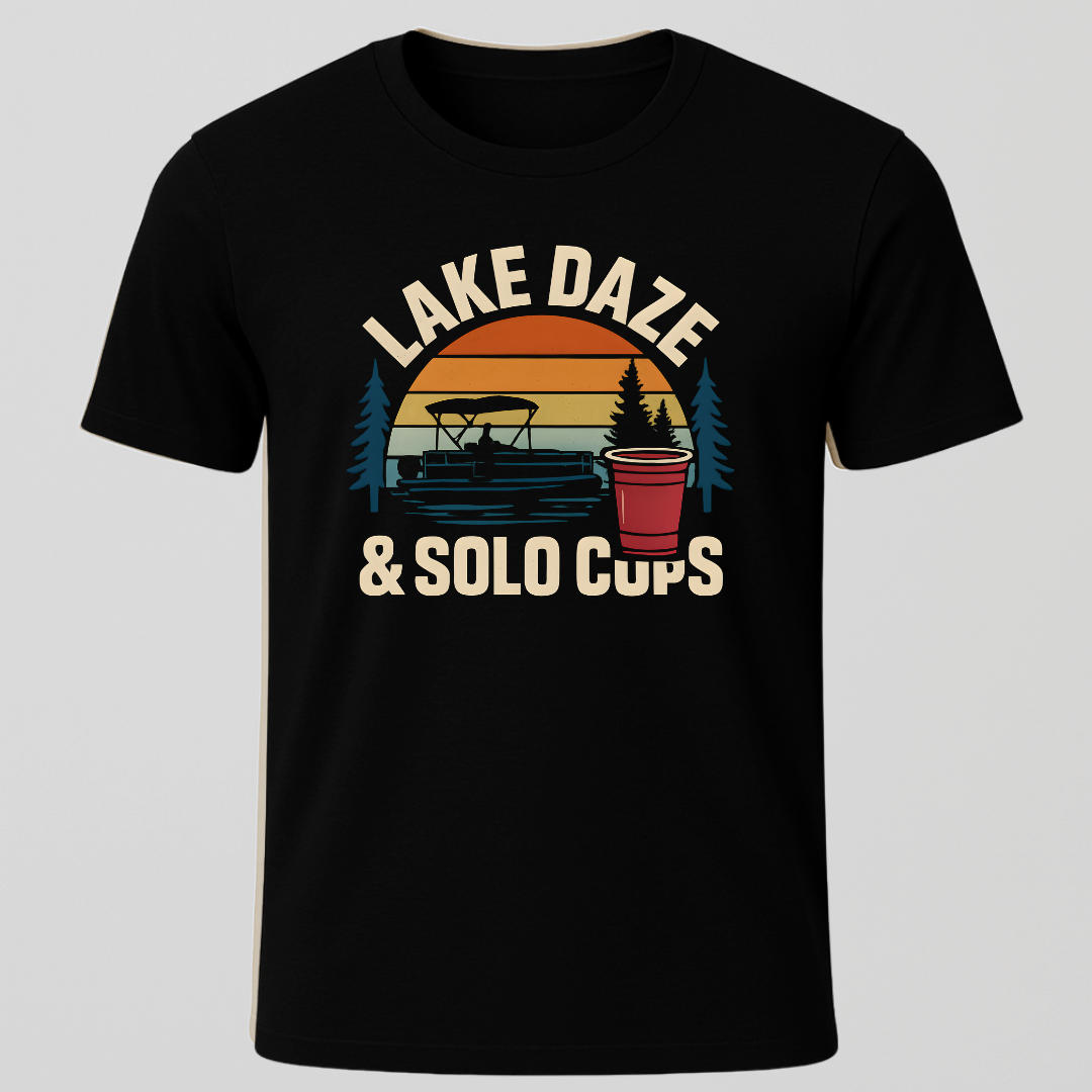 Lake Daze, & Solo Cups Retro Sunset T-Shirt