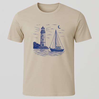 Sailboat Lighthouse Sketch T-Shirt