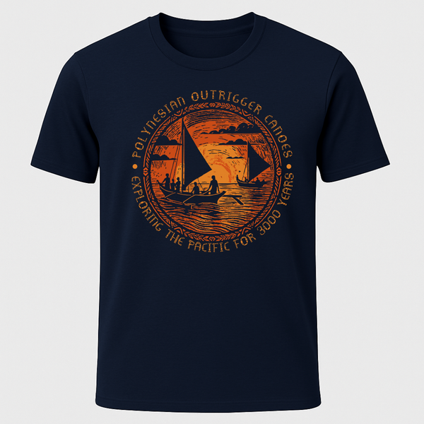 Polynesian Outrigger Canoe Woodcut