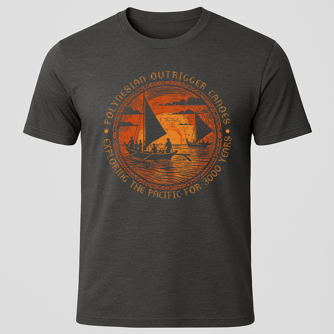 Polynesian Outrigger Canoe Woodcut