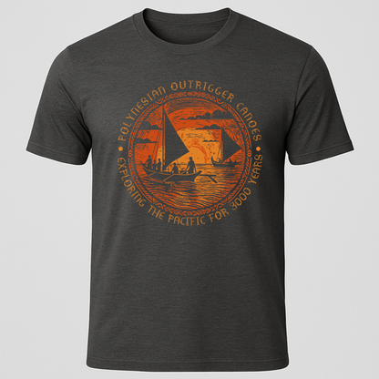Polynesian Outrigger Canoe Woodcut