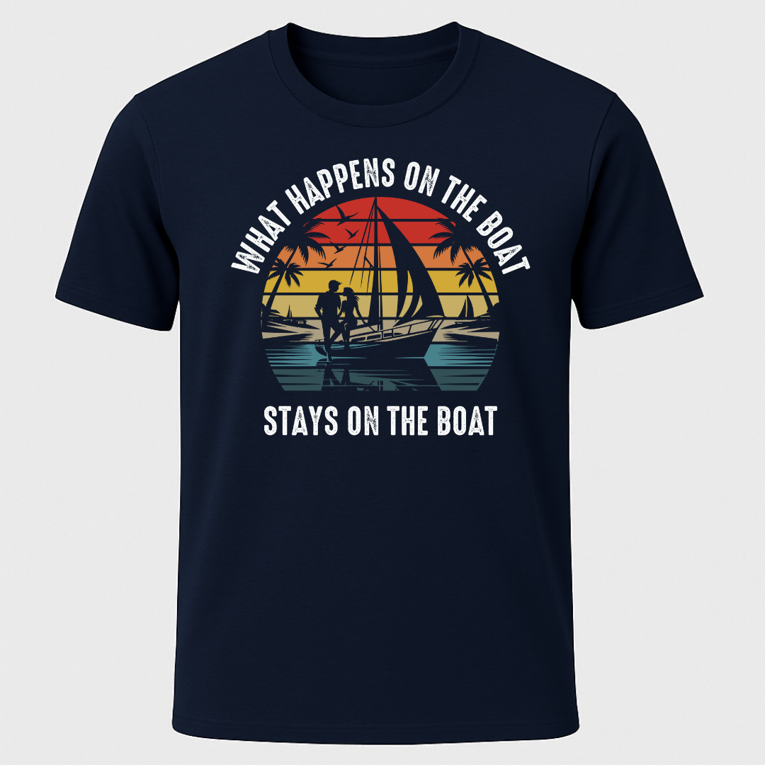 "What Happens On The Boat..." Retro Sunset T-Shirt