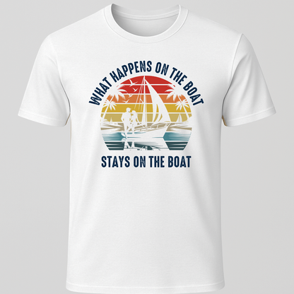 "What Happens On The Boat..." Retro Sunset T-Shirt
