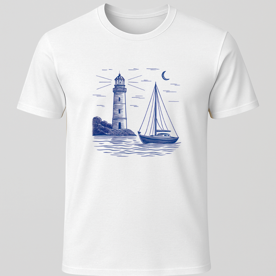 Sailboat Lighthouse Sketch T-Shirt