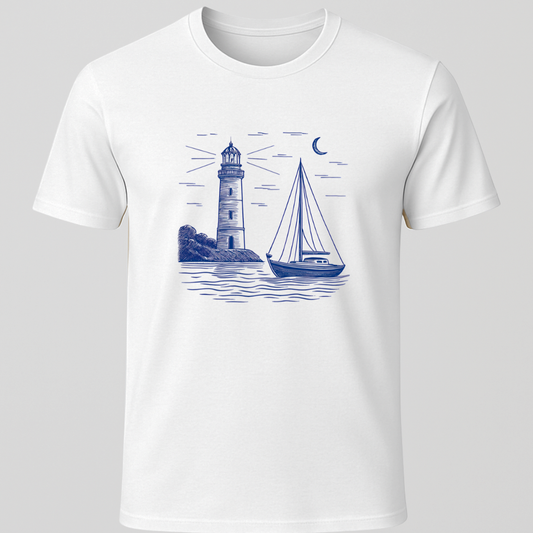 Sailboat Lighthouse Sketch T-Shirt