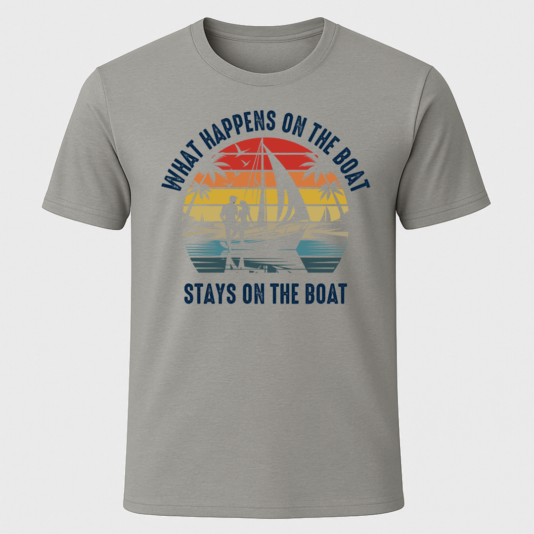 "What Happens On The Boat..." Retro Sunset T-Shirt