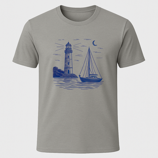 Sailboat Lighthouse Sketch T-Shirt
